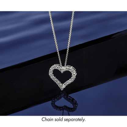 14K White Gold 1 carat Lab Grown Diamond VS+ F+ Complete Heart Chain Slide Pendant