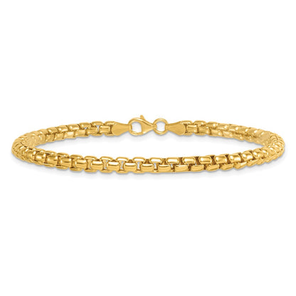 14K Yellow Gold Polished 4.25mm Rounded Box Chain 8.5 Inch Mens Bracelet