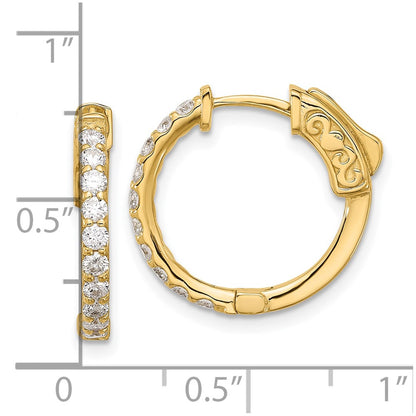 14K Yellow Gold .7 carat Diamond Round Hoop w/Safety Clasp Earrings