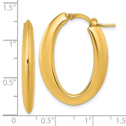 14K Yellow Gold Polished Knife-edge 4mm x 30mm Puffed Oval Hoop Earrings