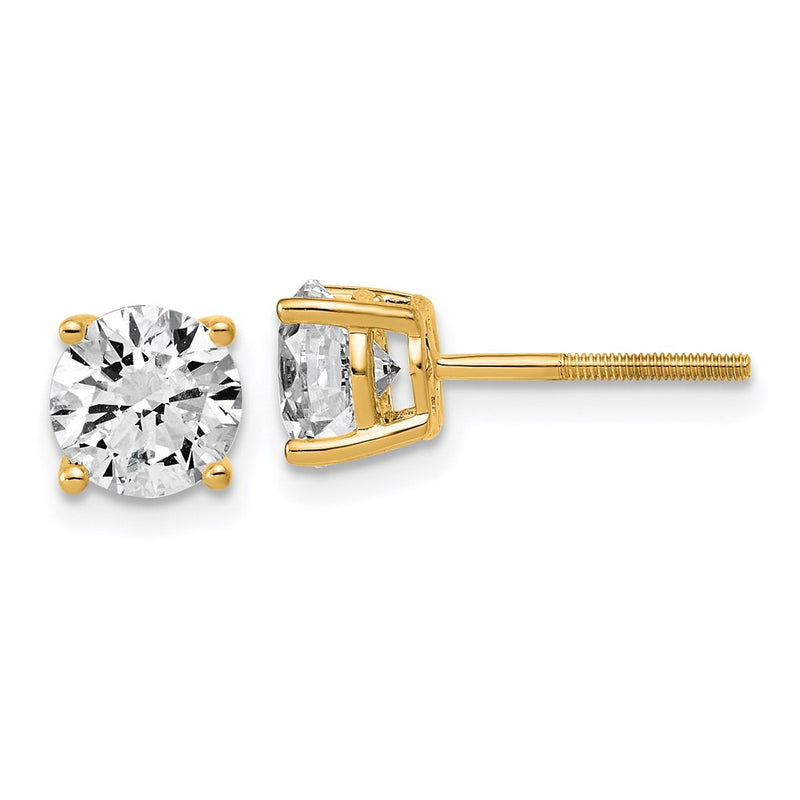 14K Yellow Gold 2 carat Lab Grown Diamond VS+ F+ Round Complete Four Prong Lightweight Screwback Stud Earrings
