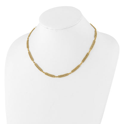 14K Yellow Gold Polished Multi-Strand Diamond-cut Rope and Beaded 18.25 Inch Necklace