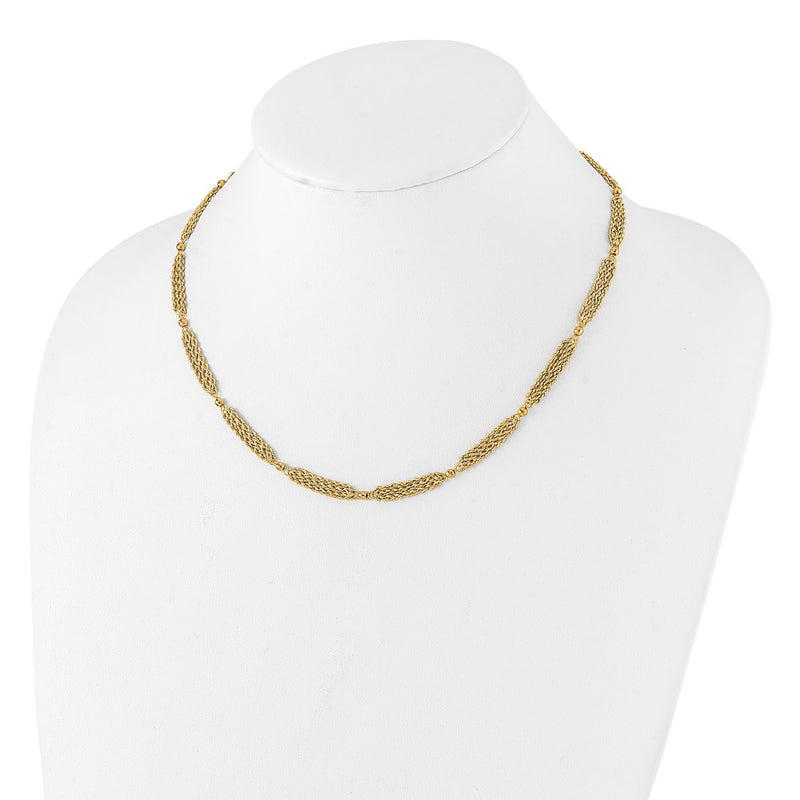 14K Yellow Gold Polished Multi-Strand Diamond-cut Rope and Beaded 18.25 Inch Necklace
