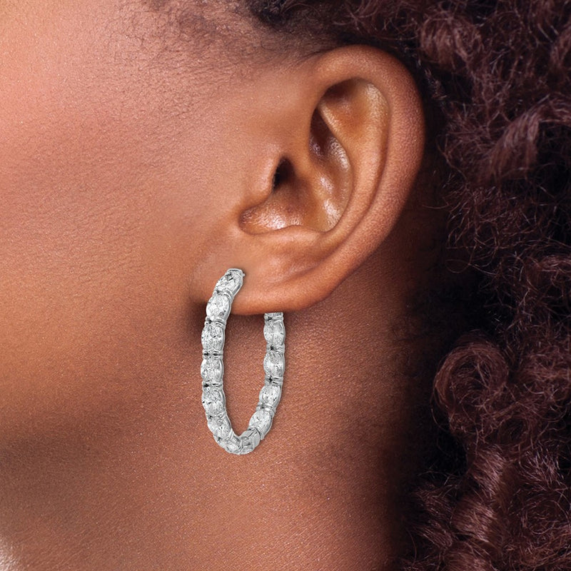 14K White Gold Certified Oval and Round VS/SI FGH Diamond Inside/Outside Hoop Earring