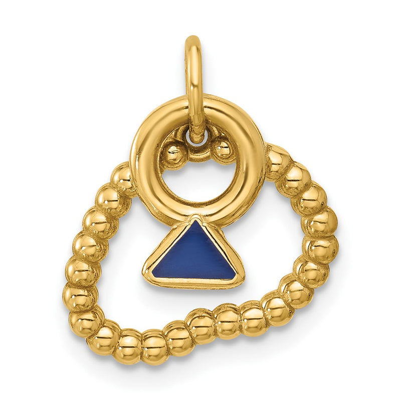 14K Yellow Gold Beaded Necklace and Mini Enameled Ring Charm