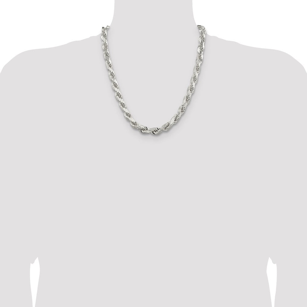 Sterling Silver Rhodium-plated 9.0mm Diamond-cut Rope 22 Inch Chain
