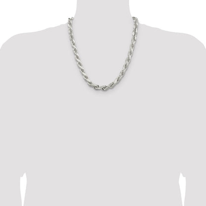 Sterling Silver Rhodium-plated 9.0mm Diamond-cut Rope 22 Inch Chain