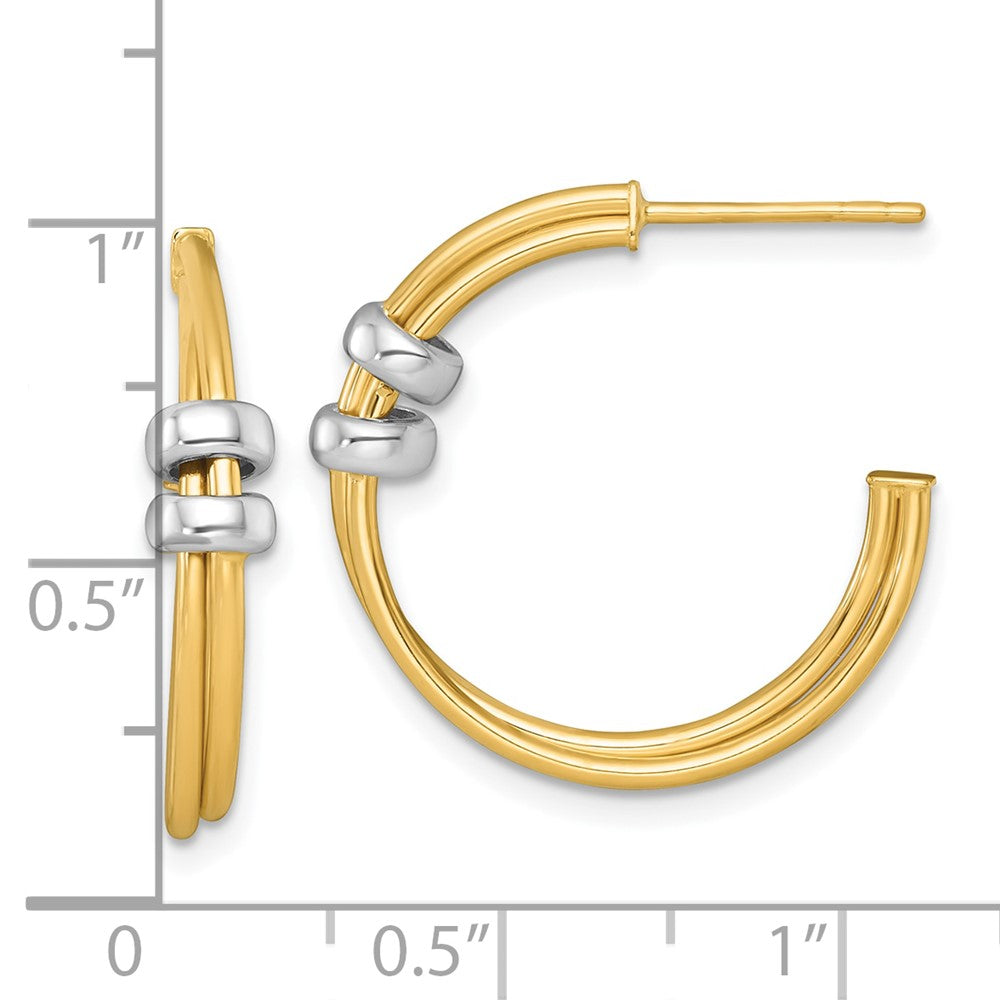 14K Two-Tone Gold Two-tone Polished with Rings Double C-Hoop Post Earrings