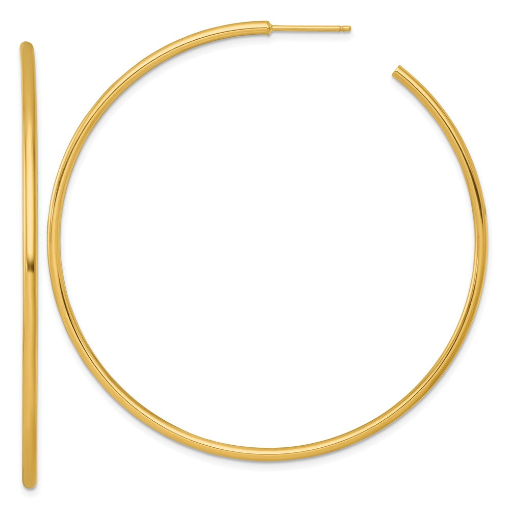 14K Yellow Gold Polished 2.0 x 65mm Tube C-Hoop Post Earrings