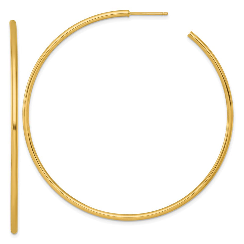 14K Yellow Gold Polished 2.0 x 65mm Tube C-Hoop Post Earrings