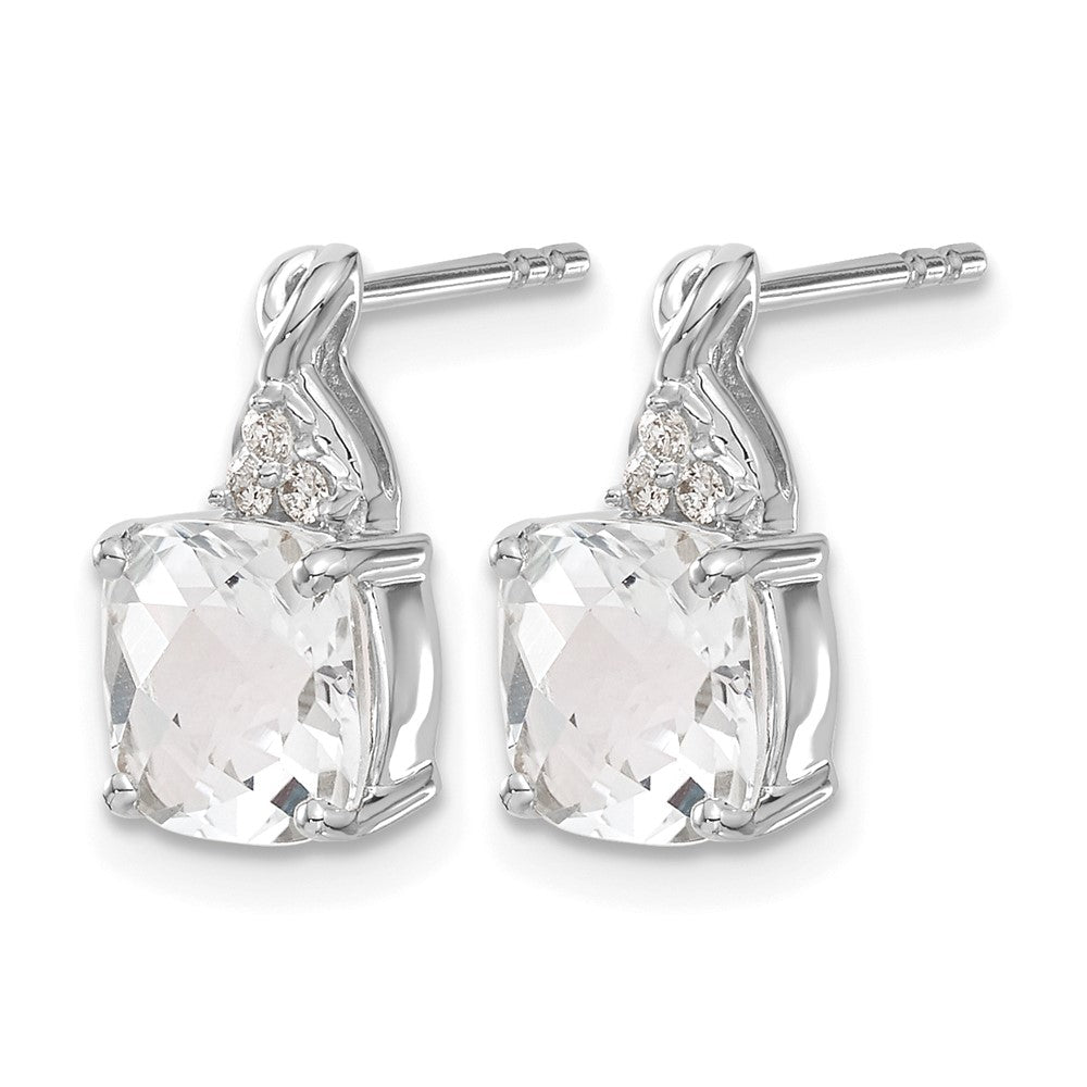 14K White Gold 7mm Cushion Checkerboard April/White Topaz and Diamond Post Earrings