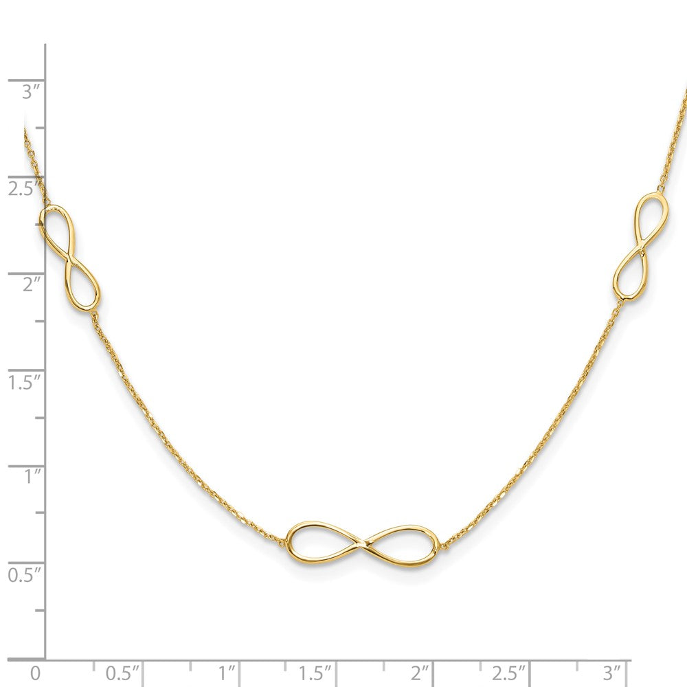 14K Yellow Gold Polished Infinity Symbol 16 Inch 3-Station Necklace Plus 2 Inch Extender