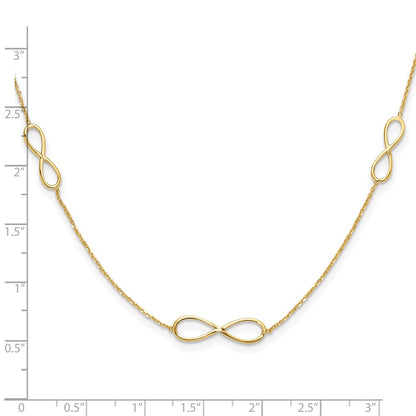 14K Yellow Gold Polished Infinity Symbol 16 Inch 3-Station Necklace Plus 2 Inch Extender