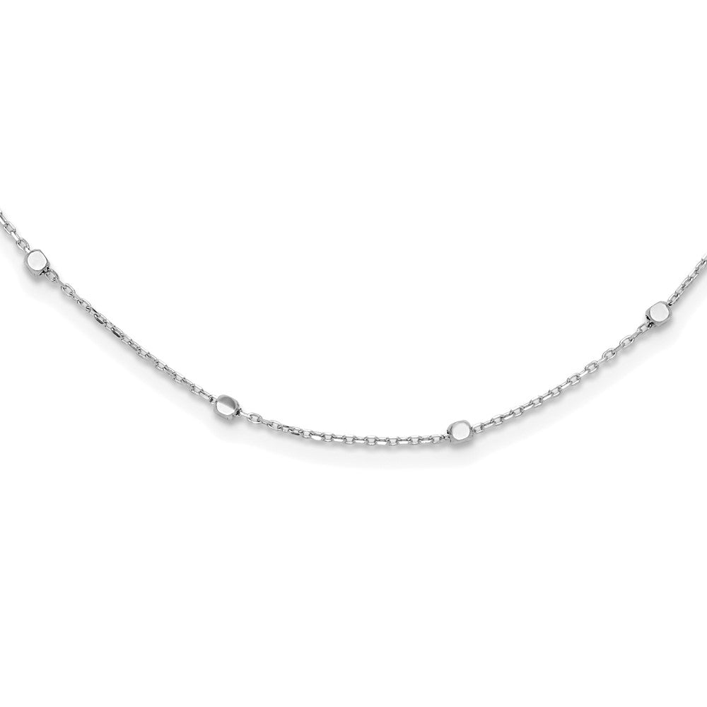 14K White Gold Polished Cube Stations 16 Inch Necklace Plus 2 Inch Extender