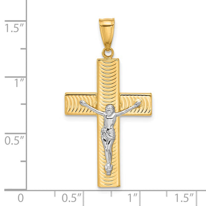 14K Two-Tone Gold Two-tone Polished and Textured Crucifix Pendant