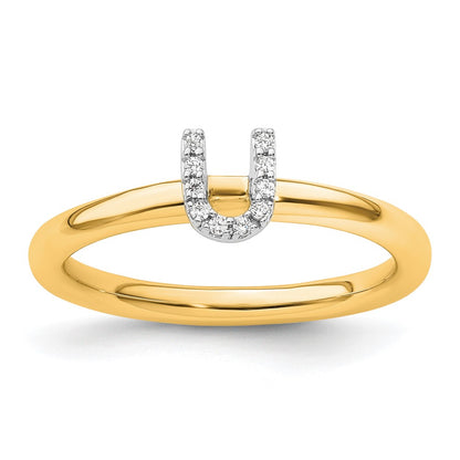 14K Yellow Gold Stackable Diamond Initial U Size 7 Ring