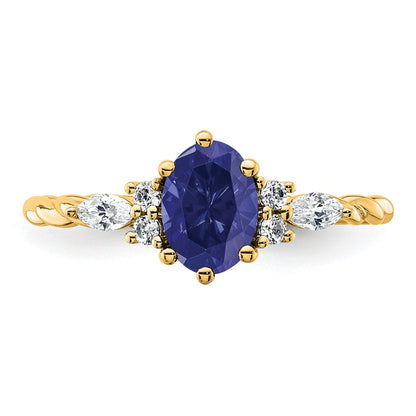 14K Yellow Gold Diamond and 7x5 Oval September/Lab Created Sapphire Size 7 Twisted Ring