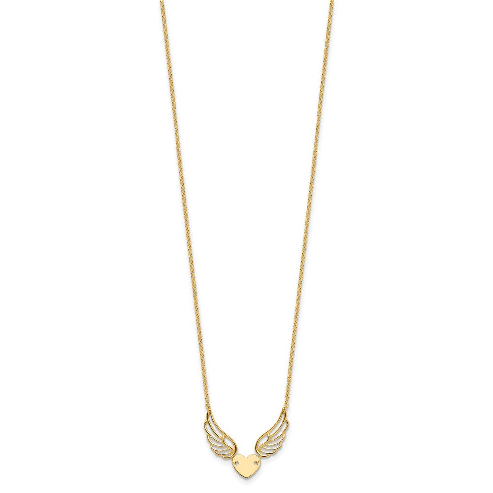 14K Yellow Gold Polished Wings and Heart 17 Inch Necklace