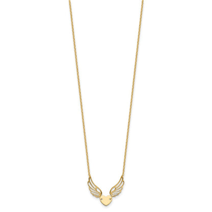 14K Yellow Gold Polished Wings and Heart 17 Inch Necklace