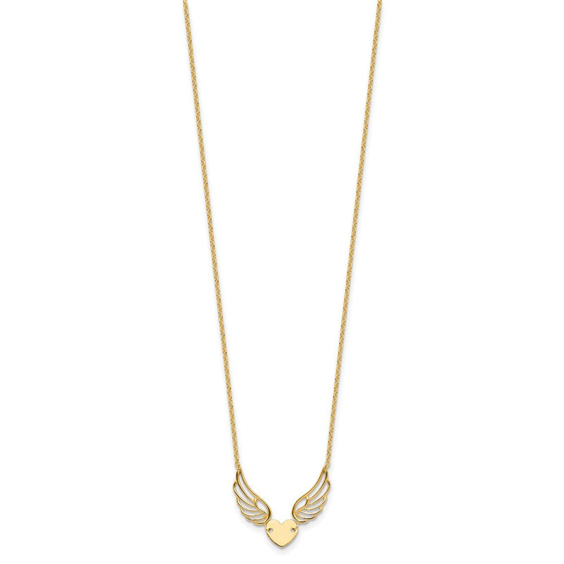 14K Yellow Gold Polished Wings and Heart 17 Inch Necklace