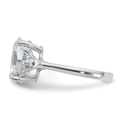 14K White Gold 1 1/8 carat Lab Grown Diamond VS+ F+ Trillion and 3 carat Oval Center Semi Mount Three Stone Engagement Ring