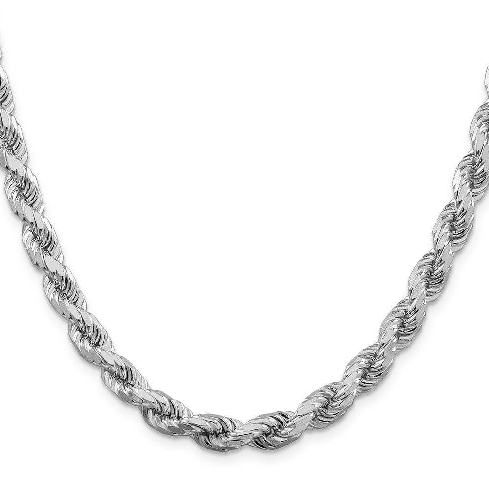 Sterling Silver Rhodium-plated 6.5mm Diamond-cut Rope 30 Inch Chain