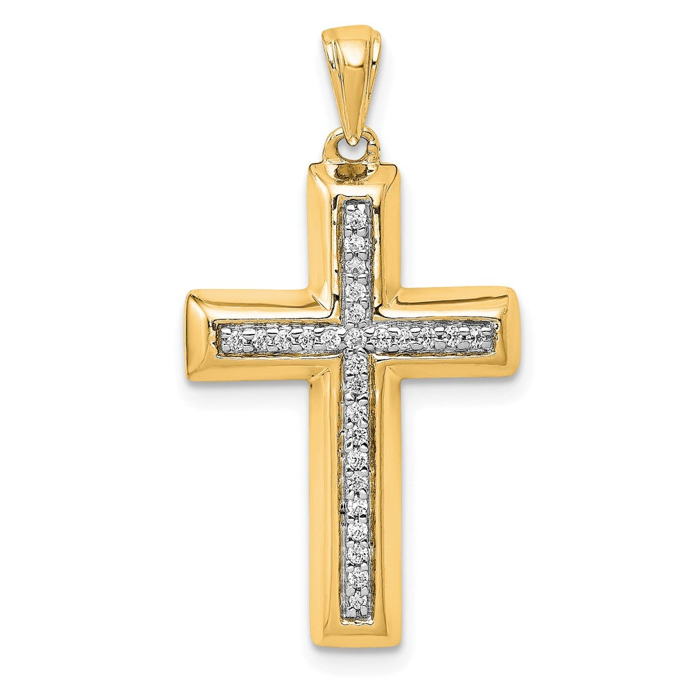 14K Yellow Gold Large 1/10 carat Diamond Cross Pendant