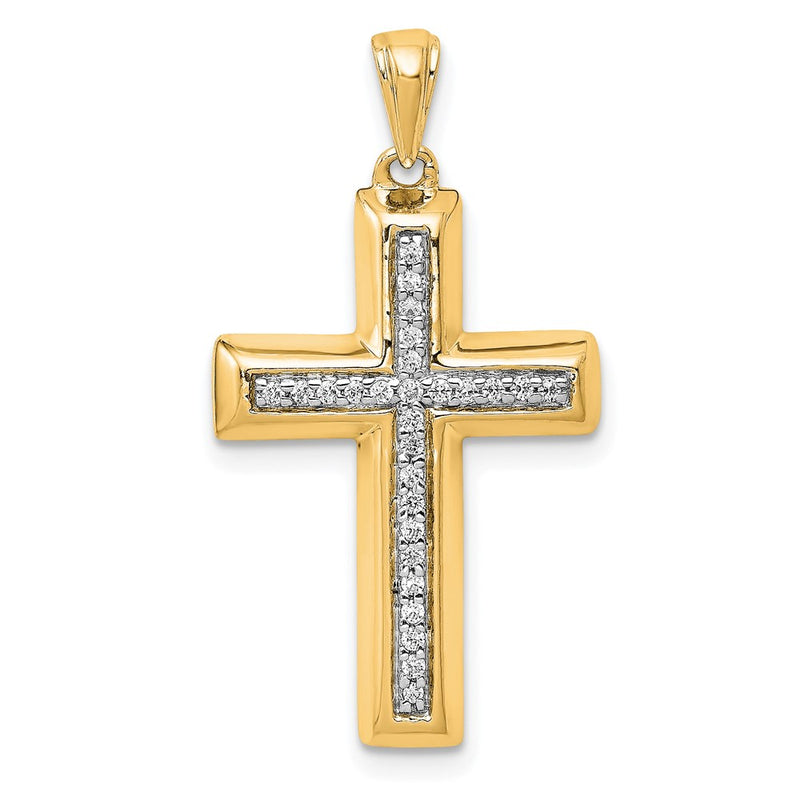 14K Yellow Gold Large 1/10 carat Diamond Cross Pendant