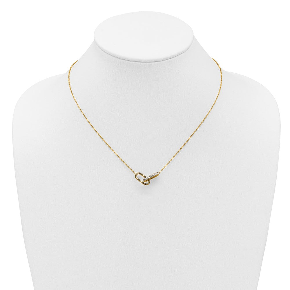 14K Yellow Gold Polished 1/15 carat Diamond Interlocked Paperclip Links 18 Inch Necklace