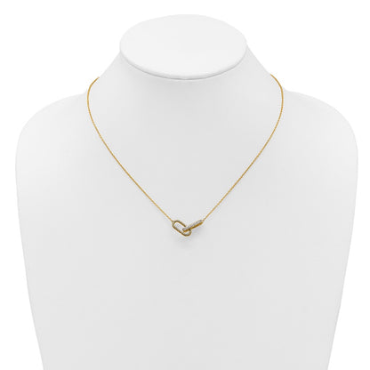 14K Yellow Gold Polished 1/15 carat Diamond Interlocked Paperclip Links 18 Inch Necklace