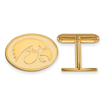 14K Yellow Gold Gold LogoArt University of Iowa Hawk Oval Cuff Links