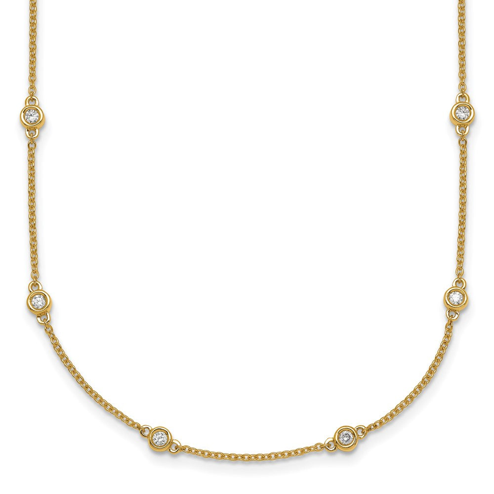 14K Yellow Gold Complete 1/2 carat Bezel-set Diamond and Cable Chain 18-Station 18 Inch Necklace