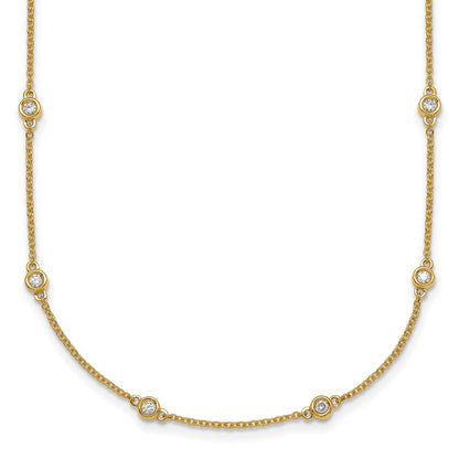 14K Yellow Gold Complete 1/2 carat Bezel-set Diamond and Cable Chain 18-Station 18 Inch Necklace