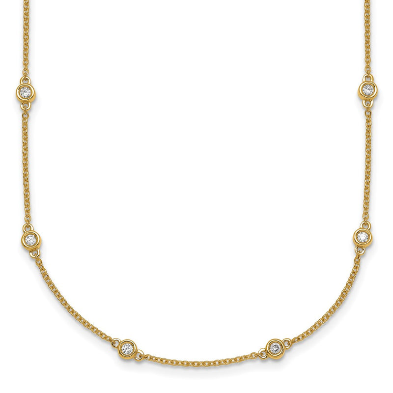 14K Yellow Gold Complete 1/2 carat Bezel-set Diamond and Cable Chain 18-Station 18 Inch Necklace