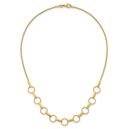 14K Yellow Gold Polished and Textured Circles and Bars 17.5 Inch Necklace