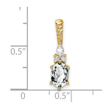 14K Yellow Gold Diamond and 7x5 Oval April/ Topaz Twisted Chain Slide