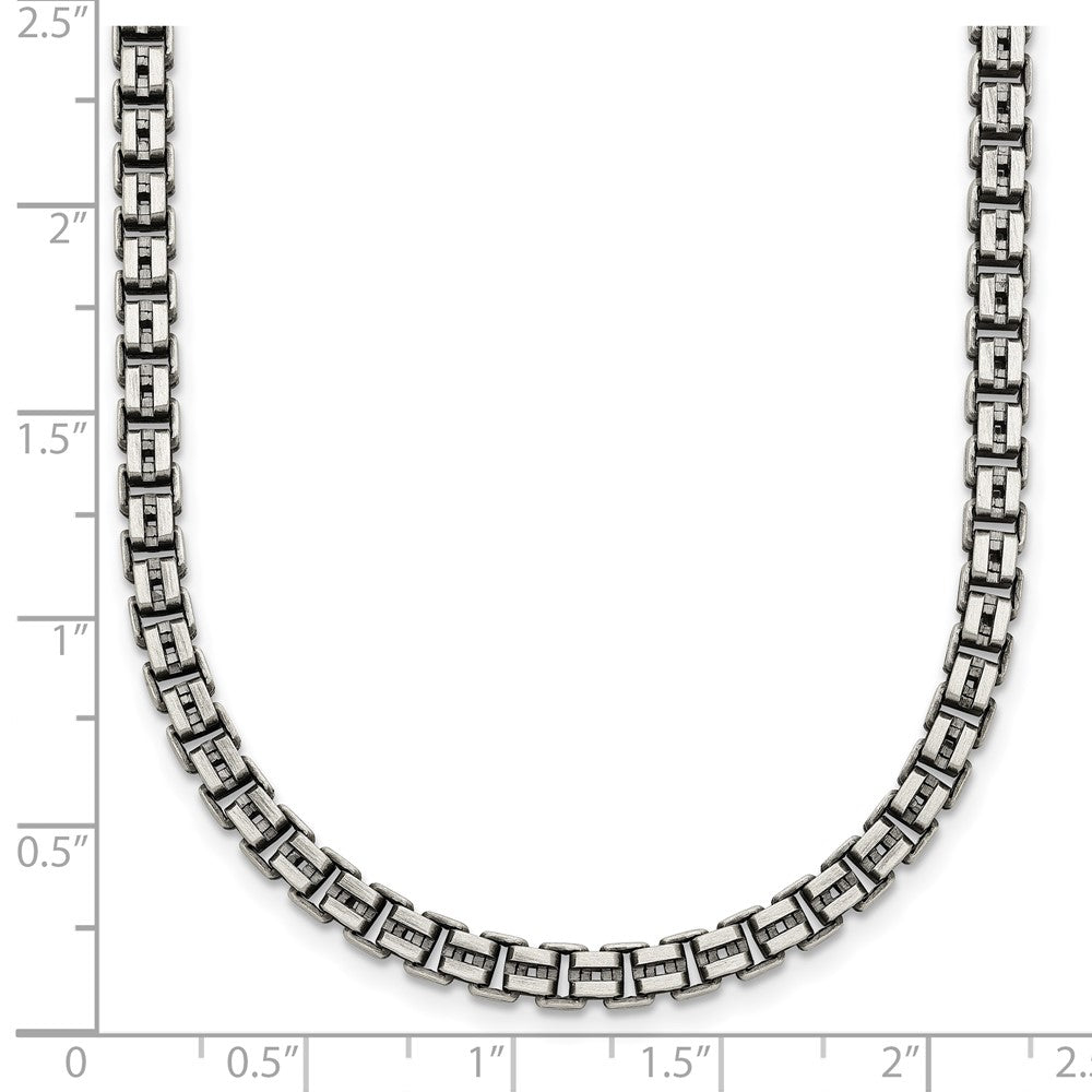 Sterling Silver Antiqued Brushed 4.00mm Fancy Box Link 19.75 Inch Necklace