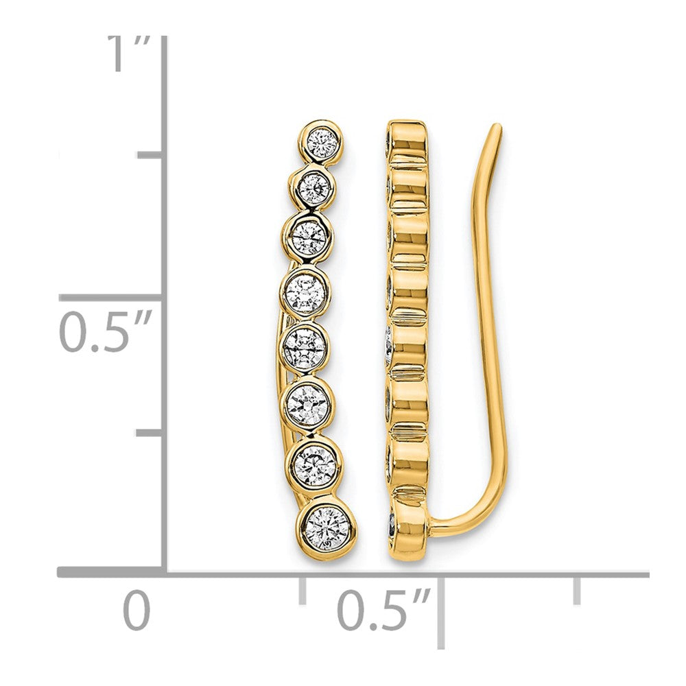14K Yellow Gold 3/8 carat Diamond Bezel Graduated Ear Climber Earrings