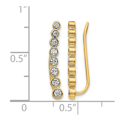 14K Yellow Gold 3/8 carat Diamond Bezel Graduated Ear Climber Earrings