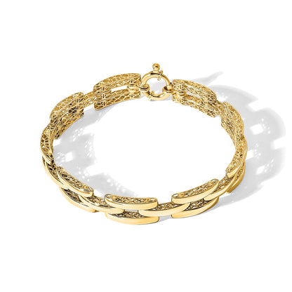 14K Yellow Gold Polished 8.9mm Fancy Square Link Chain Bracelet