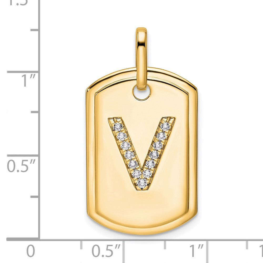 14K Yellow Gold Diamond Initial V Dog Tag Charm