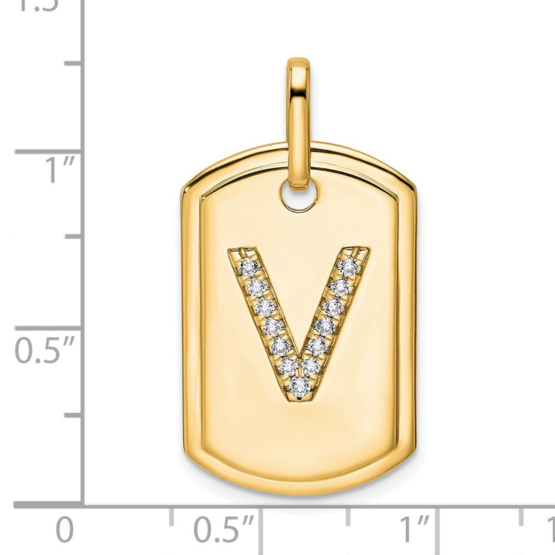14K Yellow Gold Diamond Initial V Dog Tag Charm