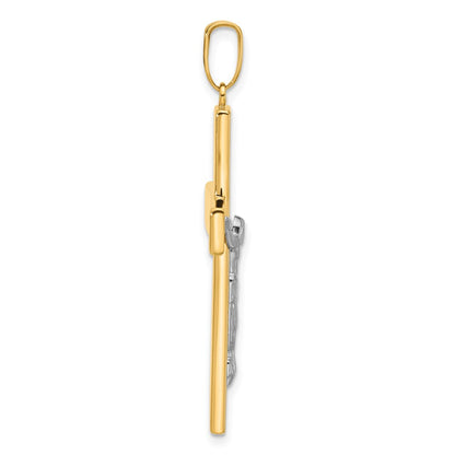 14K Two-Tone Gold Two-tone Polished and Textured Crucifix Pendant