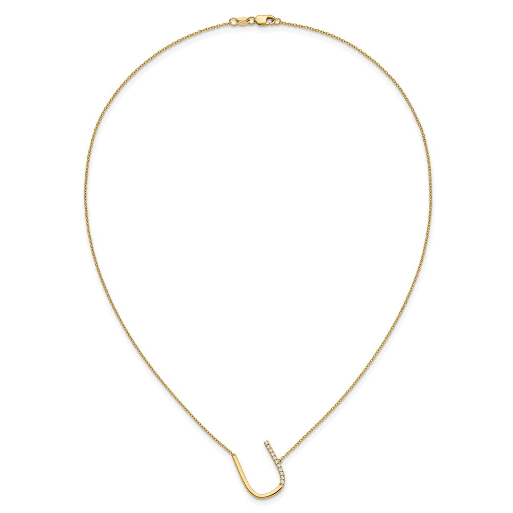 14K Yellow Gold Sideways Diamond Initial U 18 Inch Necklace