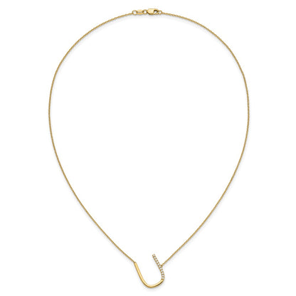 14K Yellow Gold Sideways Diamond Initial U 18 Inch Necklace