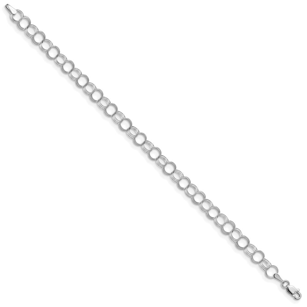 14K White Gold 6mm Solid Triple Link 7 Inch Charm Bracelet