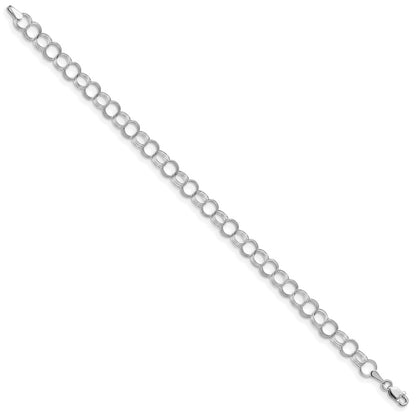 14K White Gold 6mm Solid Triple Link 7 Inch Charm Bracelet