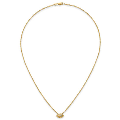 14K Yellow Gold Polished and Hammered 1/20 carat Diamond Evil Eye 18 Inch Necklace