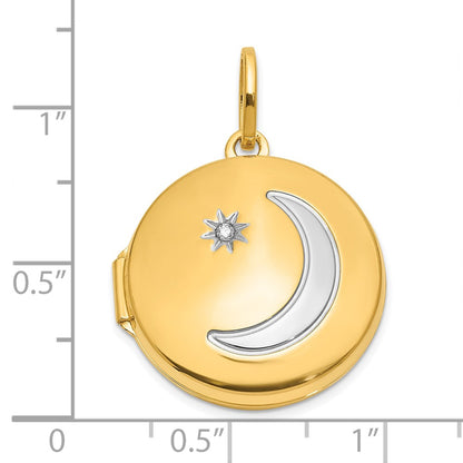 14K Yellow Gold with Rhodium Diamond Star and Moon 20mm Round Locket
