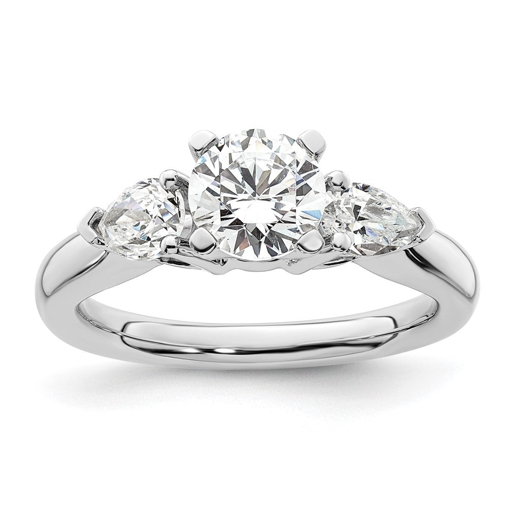 14K White Gold 3-Stone Peg Set Center Pear Diamond Semi-mount Engagement Ring